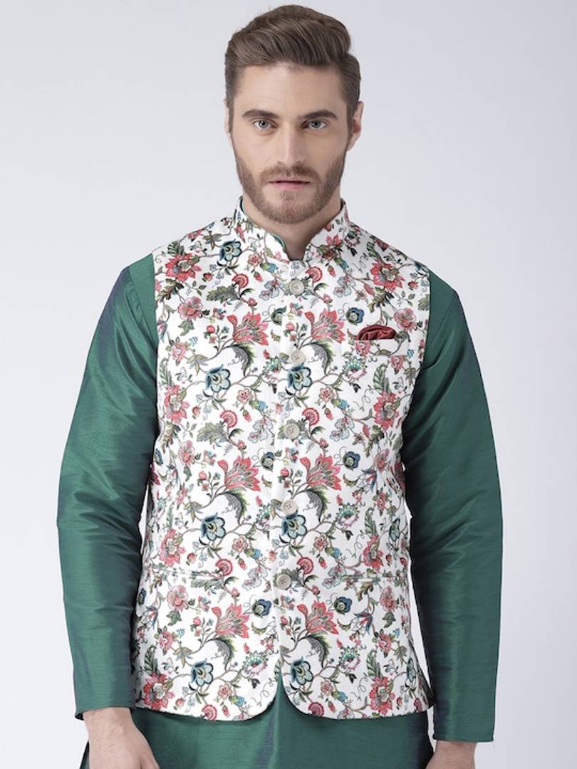 Men's Multicoloured 
Cotton Blend
 Printed Nehru Jackets